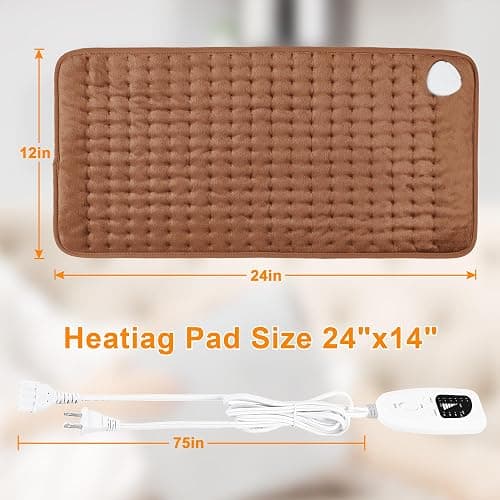 Deepsoon Heating Pad,Electric Heating Pads for Back,Neck,Abdomen,Moist Heating Pad for Shoulder,Knee,Arms,Legs,Dry/Moist Heat & Auto Shut Off,Birthday Gifts for Men and Women,Brown,24x12 Inch thumbnail 6