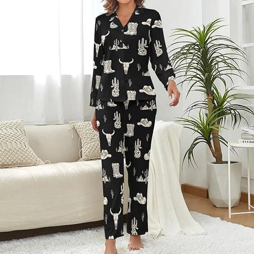 MEIKKO Flat Stylish Mahjong Women's Long-Sleeve Shirt And Full-Length Bottom Pajama Set thumbnail 4