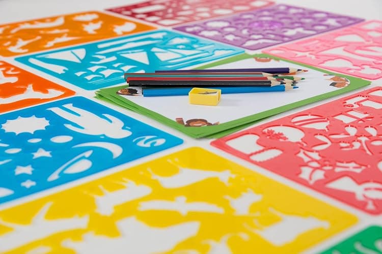 Drawing Stencils Set for Kids (55 Piece) - Arts and Crafts Set for Girls & Boys - Christmas & Birthday Gifts for Kids 4 5 6 7 8 9+ Year Old - Ideal Creativity Kit & Travel Activity with 300+ Shapes thumbnail 8