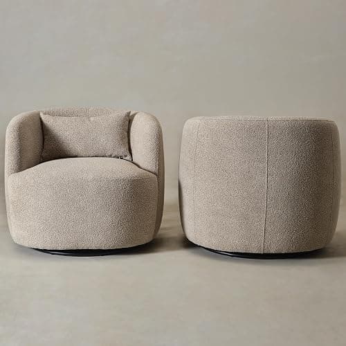 KINWELL 34" Wide Boucle Swivel Barrel Chairs Set of 2, No Assembly Round Upholstered Armchairs Accent Chairs Single Sofa Chair with Toss Pillow for Living Room and Bedroom, Taupe thumbnail 7