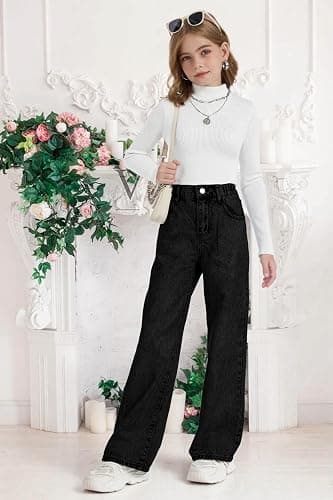 Fulihug Girls Wide Leg Jeans Baggy Bow Embroidery High Elastic Waist Denim Pants Cute Y2K Trendy Tween Streetwear 8-16Y thumbnail 2