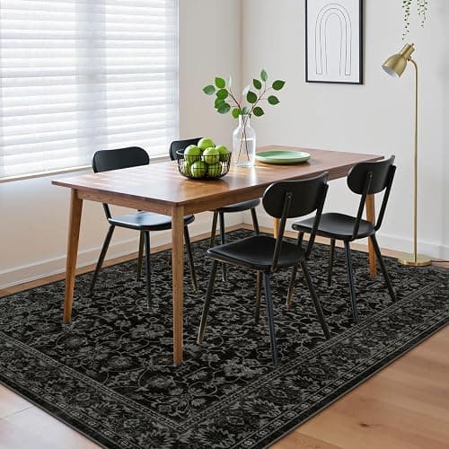 LIVEBOX Washable Area Rug 8x10 - Large Black Boho Living Room Rug Vintage Rugs for Bedroom, Non-Slip Retro Floral Carpet Print Distressed Accent Rugs for Dining Room Home Office thumbnail 8