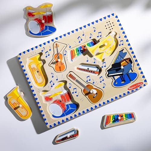 Melissa & Doug Musical Instruments Sound Puzzle - Wooden Peg Puzzle with Light-Activated Sound Effects (8 pcs) Wooden Peg Baby Music Learning Toys, for Toddlers and Preschoolers Ages 2+ thumbnail 9
