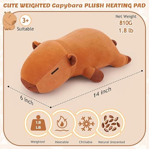 Weighted Capybara Microwavable Heating Pad-1.8lb Weighted CapybaraHeating Pads for Cramps &Period Pain Relief for Women, Plush Heatable & Coolable Stuffed Animals Bedtime Birthday Gift for Women Kids thumbnail 4