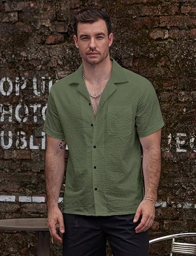 VATPAVE Mens Striped Summer Shirt Casual Button Down Short Sleeve Beach Shirts Cotton Shirts for Men thumbnail 3