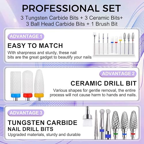 Fantexy 10 Pieces Ceramic Nail Drill Bits, 3/32 Inch | Professional Acrylic Nail Bit Set, Nail File Bits, Electric Manicure Machine, Home Salon Use thumbnail 4