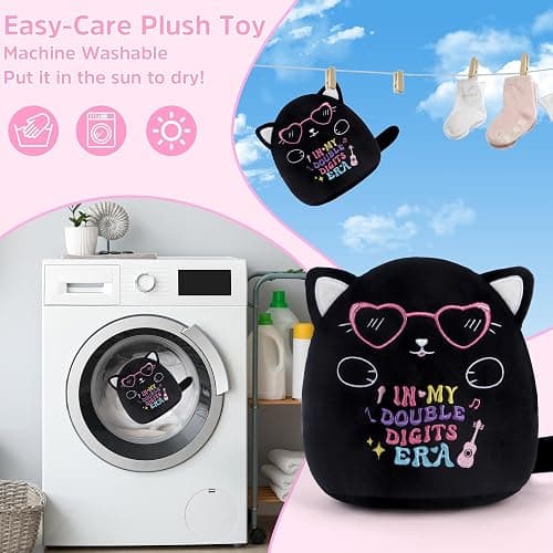 SEAOPOP Cat 10th Birthday Stuffed Animals: 8-Inch in My Double Digits Era Gifts for Girls, 10th Birthday Black Cat Plush Toy for Girl Kids, Cute Plushie Pillow with Heart Glasses, Party Decor thumbnail 4