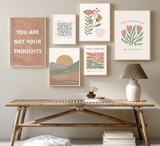6Pcs Mental Health Wall Art Psychology Therapy Motivational Quotes abstract Boho floral Painting Pictures Poster Wall Decor Canvas Print Artwork for Bedroom Office Home Decoration thumbnail 5