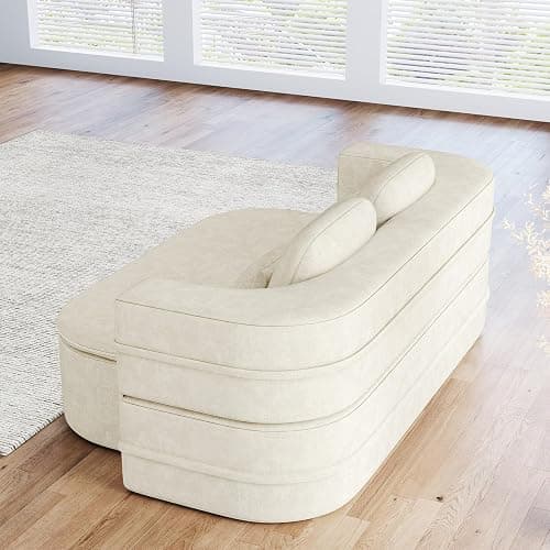 Antetek Convertible Sleeper Sofa, Modern Folding Futon Chenille Floor Foam Compression Loveseat Sofa Bed Couch, Foldable Full-Size Guest Bed with 4 Pillows for Living Room Bedroom Apartment, Beige thumbnail 8