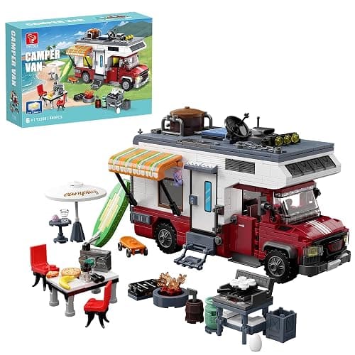 TYCOLE City Camper Van Building Set-Beach Camping Themed Construction Toy Kit with Mini Accessories&Lights, RV Car Model Compatible with Legos,Birthday Gift for Adults and Kids 6+(880 pcs) - Image 1
