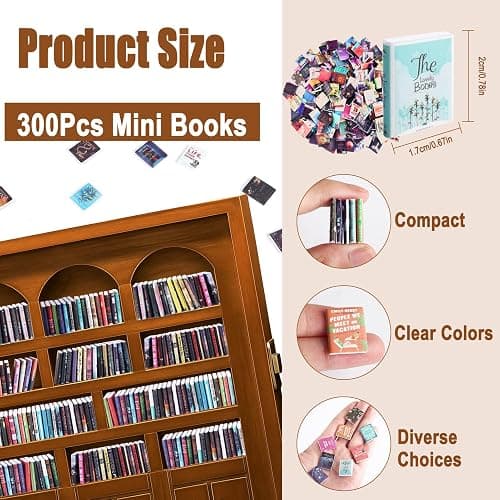 300Pcs Mini Books for Anxiety Bookshelf Tiny Book Fun Mini Brands Book Miniatures Library Dollhouse Accessories for DIY Living House Bookshelf Fillers Miniatures Small Books Bulk Crafting Decor thumbnail 3