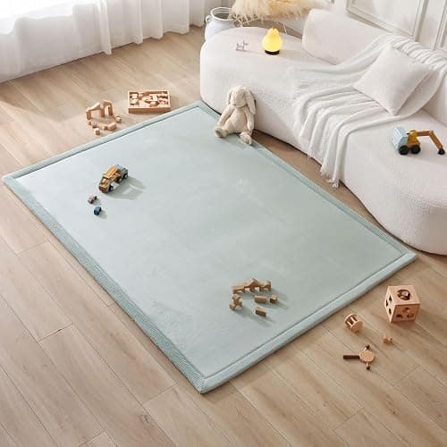 Stylish Coral Velvet Baby Play Mat for Floor 60" x 80" Green – Soft 1" Thick High-Density Memory Foam Nursery Rug,Kids Rug with Non-Slip Backing for Crawling & Playing, Playroom Rug, Kids Carpet thumbnail 2