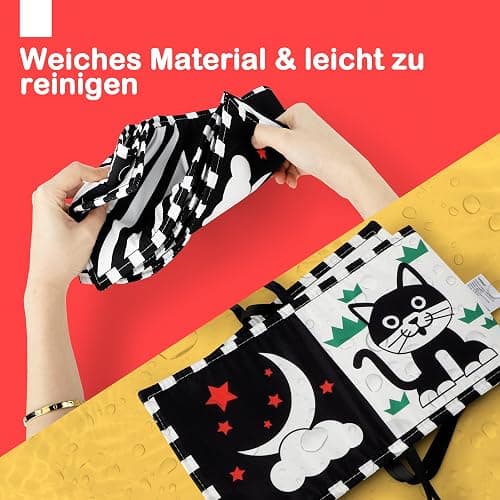 URMYWO Livre Noir Et Blanc Bébé, Jouet Éveil Bébé 0-12 Mois,Tummy Time Bébé | Jeux Bébé Montessori, Livre Tissu Bébé Éveil, Cadeau Naissance, À Fort Contraste, Éveil Visuel, Lavable, À Suspendre thumbnail 5