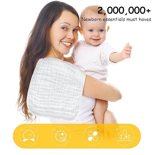 Lovely Care 12 Pack Muslin Burp Cloths 100% Cotton Muslin Cloths Large 20''x10'' Extra Soft and Absorbent Baby Burping Cloth - White thumbnail 7