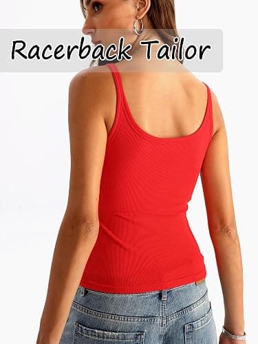 Danysu Women's Tank Tops with Bulit in Bras Scoop Neck Ribbed Fitted Knit Crop Halter Tops Spaghetti Strap Camisole thumbnail 5