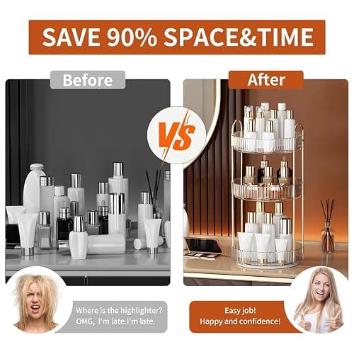 YCIA&DONE 360 Rotating Makeup Organizer and Storage for Vanity Countertop 3 Tiers, High Capacity Cosmetic Skincare Perfume Organizers for Dresser Bathroom Lazy Susan (Clear White) thumbnail 8