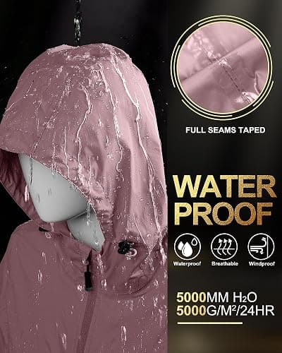 33,000ft Women's Waterproof Long Rain Coats Packable Rain Jacket with Hood Trench Coats Windbreaker thumbnail 4