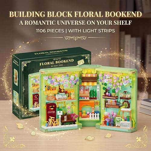 NEWABWN Floral Book Nook Building Set with Light, Compatible with Flowers DIY Booknook Building Block kit for Home Decor Bookshelf, 1106 PCS Bookend House Building Toy Gift for Adult 14+ thumbnail 3