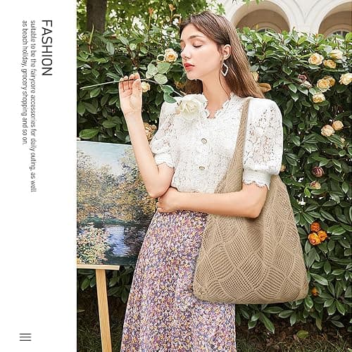 hatisan Crochet Bags for Women - Summer Beach Tote, Aesthetic Hippie Knit Bag thumbnail 3
