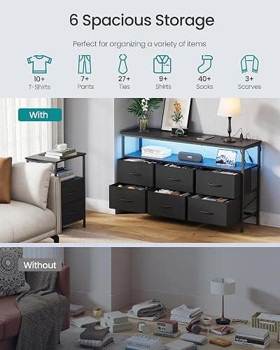 SONGMICS BELLAH Collection - Dresser for Bedroom, Chest of Drawers, TV Stand for TVs Up to 55 Inches, Living Room, Closet, 6 Drawers and 1 Shelf, Modern, Ink Black ULGS833BH02S thumbnail 6