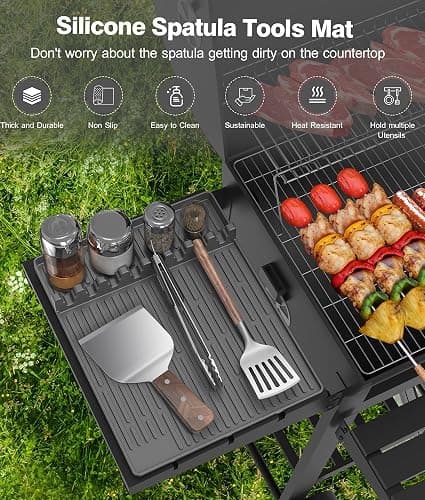 Silicone Griddle Tools Mat for Blackstone - Large Silicone Spatula Mat with Drip Pad - Griddle Mats BBQ Grill Accessories - Side Shelf Mats Grill Pad for Blackstone Griddles Accessories (Gray) thumbnail 3