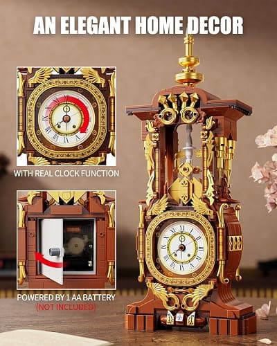 Vintage Clock Building Block Set, Stem Toy with Real Clock Function and Controllable Lighting, Technic Building Kit, Unique Home Decoration and Collectible, Birthday Gifts for Adults & Kids 6-12 thumbnail 5