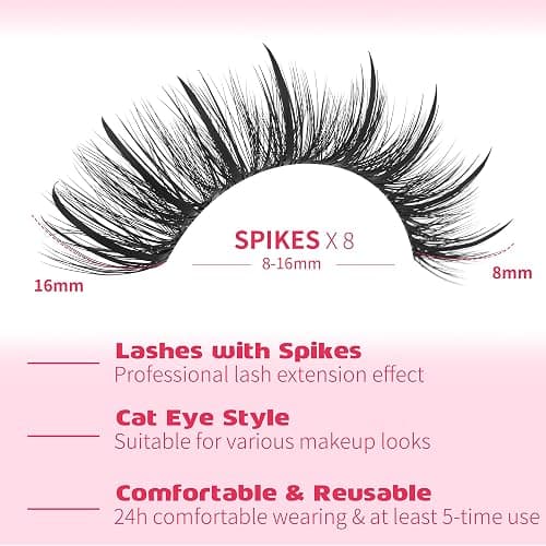 EYDEVRO False Eyelashes Wet Cat Eye Lashes Spiky Faux Mink Lashes Wispy Fairy Manga Lashes Natural Strip Lashes with Spikes 7 Pairs Pack thumbnail 2