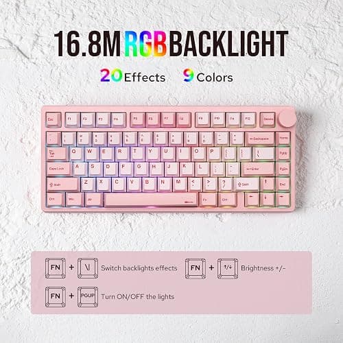 KiiBoom Moonshadow V2 75% Wireless Aluminum Gaming Keyboard, QMK&VIA Programmable, BT5.0/2.4GHz/USB-C, Hot-Swappable Creamy Mechanical Keyboard with FR4 Plate, Knob, 4000mAh Battery (Pink) thumbnail 6