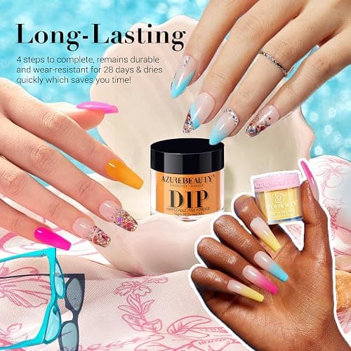 AZUREBEAUTY 42Pcs Dip Powder Nail Kit Starter, 32 Colors Spring Rainbow Bright Pink Red Green Acrylic Dipping Powder Set with Top/Base Coat Activator for French Art Manicure DIY Salon Gift thumbnail 3