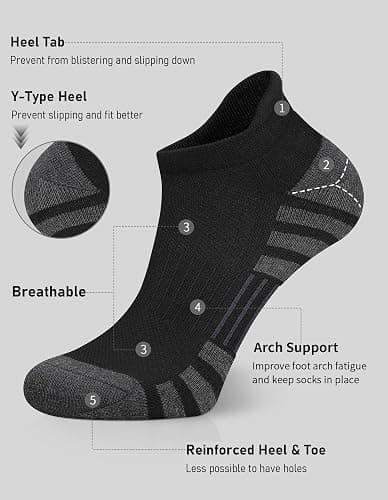 Airacker Ankle Athletic Running Socks Cushioned Breathable Low Cut Sports Tab Socks for Men and Women (6 Pairs) thumbnail 2