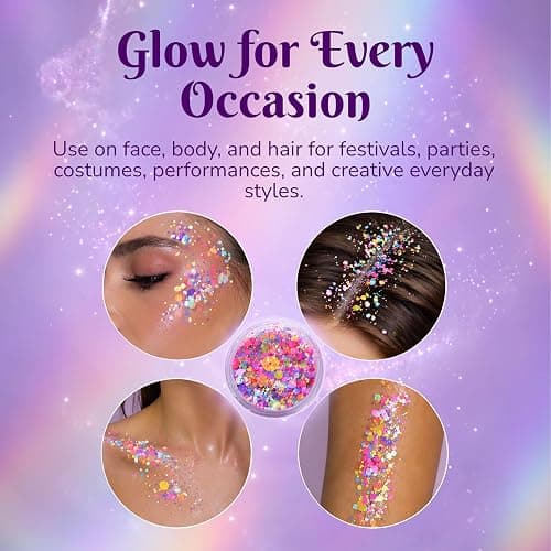 Art Factory Rave UV Reactive Body Glitter Gel – Pearl Pastel Cosmetic Glitter for Face, Hair & Body – Blacklight Glow Festival Rave Makeup, Long Wear Hair Glitter Paint, Party Accessories for Women thumbnail 6