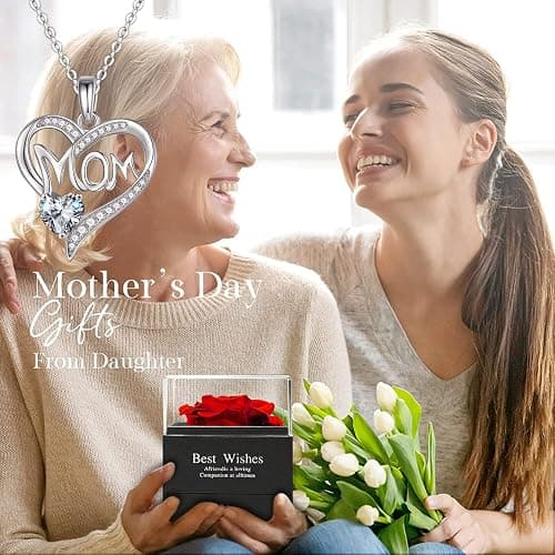 Muttertagsgeschenk für Mama, Muttertag Geschenk, Ewige Echte Rose Konservierte Box mit Herz Halskette & Ohrringe 925 Sterlingsilber Geschenkbox für Mutter am Valentinstag Muttertag Hochzeit Geburtstag thumbnail 2