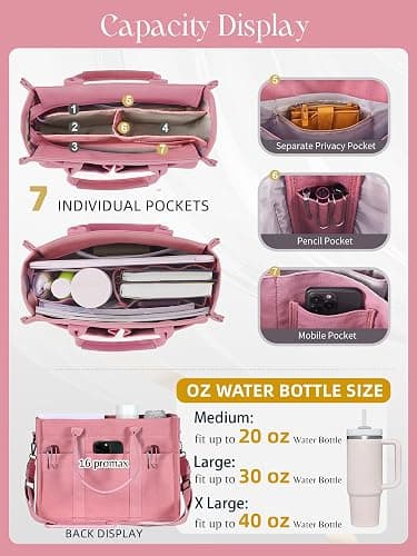 FIORETTO Canvas Tote Bag for Women with Zipper Closure & Individual Compartments for Work College for Teacher & Nurse thumbnail 6