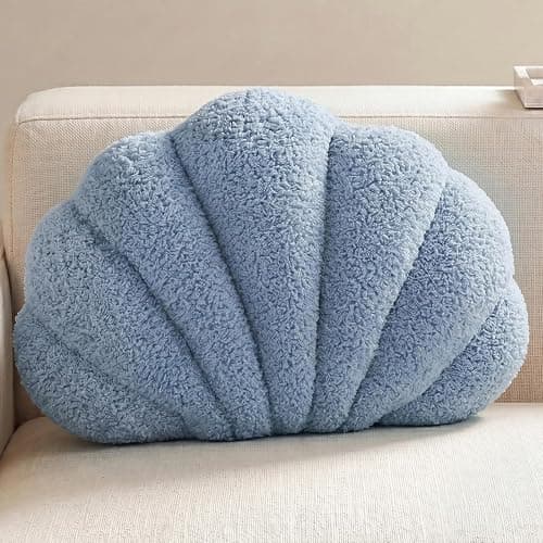 Vdoioe Shell Pillow,Light Blue Seashell Throw Pillows 13x10 Inch | Decorative Pillows,Lamb Wool,PP Cotton Fill,Coastal Beach Sea Shell Theme,for Sofa Couch Bed,Room Decor Accent - Image 1