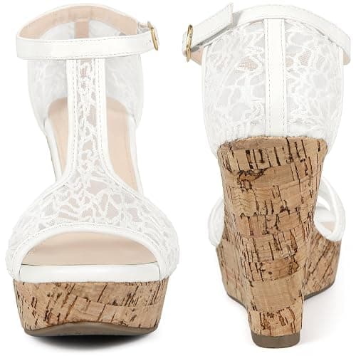 Perphy Women Lace Open Toe T-Strap Platform Wedge Heels Sandals | TPR outsole. 4.3-inch heel. Wedge heel. Party, Office, Casual, Evening, Dating. Lace open toe. T-strap platform thumbnail 5
