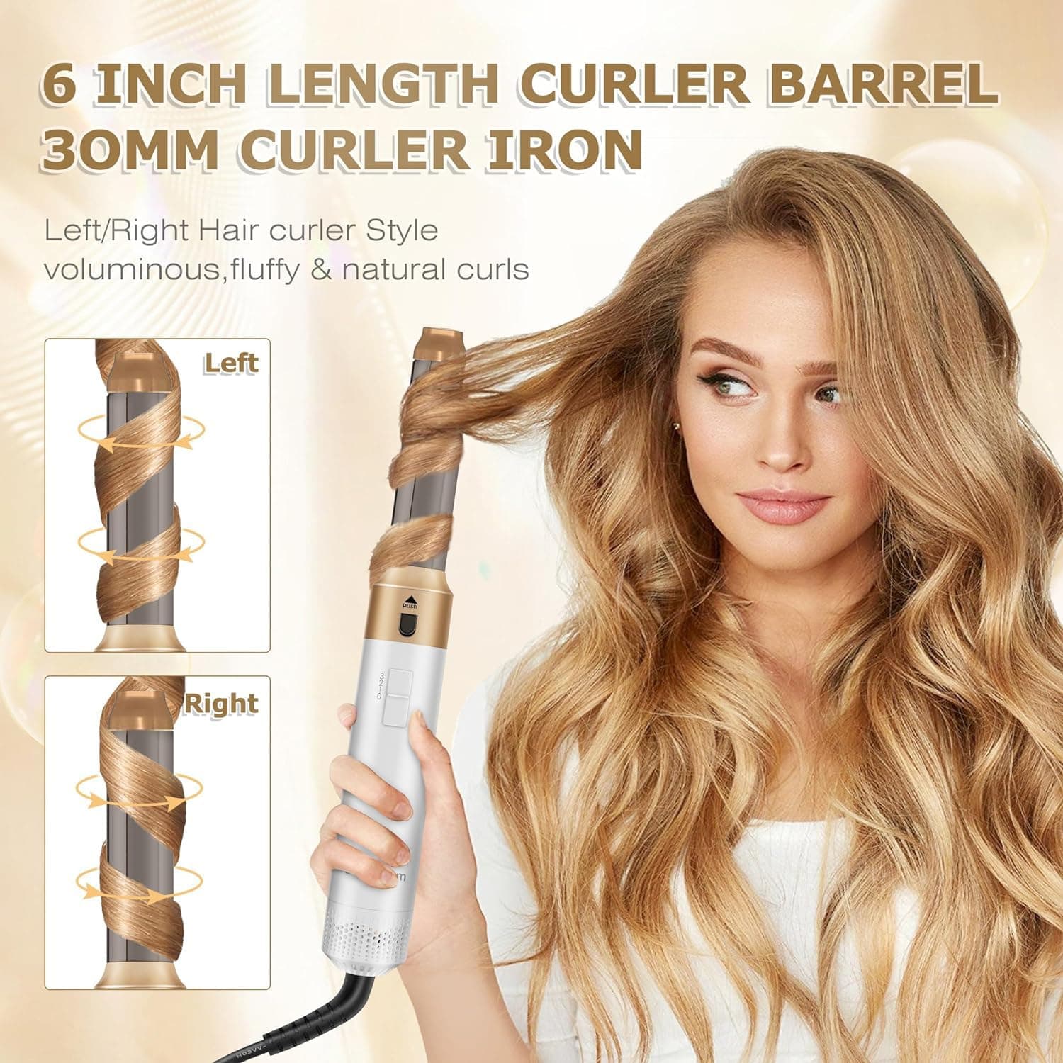 TAMEFOX 5 in 1 Hair Dryer Brush Set, Multifunctional Hair Styler Kit, High Speed Negative Ionic Hot Air Brush for Styling, Curling, Volumizing, Straightening, Detachable and Interchangeable Hair Styling Tools for All Types (Premium White Gold) thumbnail 3