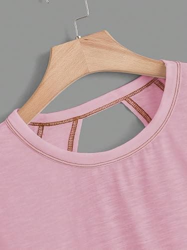 RoseSeek Girl's 2 Packs Open Back Backless Tops Short Sleeve T Shirts | Criss Cross, Crewneck Casual Tees, Teen Girls Size 10 12, Kids Clothes, Summer, Cute Shirt thumbnail 5
