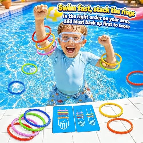 DISHIO Pool Diving Toys for Kids, Underwater Treasure Hunt Game with Pirate Chest, Diving Rings, 56PCS Gems, 40PCS Game Bingo Cards and Mesh Bag Swimming Pool Games Summer Toys for Boys Girls 4-12 thumbnail 5