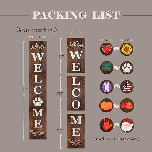 Perfnique Interchangeable Welcome sign for front porch standing, 47 x 7.9 Inch Black Wooden Leaner Sign with 10 Interchangeable Designed Icons, Morden Farmhouse Rustic Seasonal Decor for Spring thumbnail 3