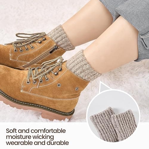 Niorasen Women's Thermal Socks, 3 Pairs, Cushioned Winter Crew Boot Socks | Warm full-cushioned knit crew socks for winter and cold weather; soft boot-ready comfort for indoor or outdoor wear. thumbnail 2