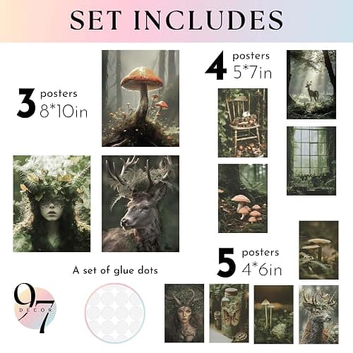 97 Decor Nature Goblincore Decor - Fantasy Wall Art Prints, Magical Forest Posters For Room Aesthetic, Fairycore Pictures Cottage Core Artwork, Earthy Therian Room Decorations For Bedroom (Unframed) thumbnail 2