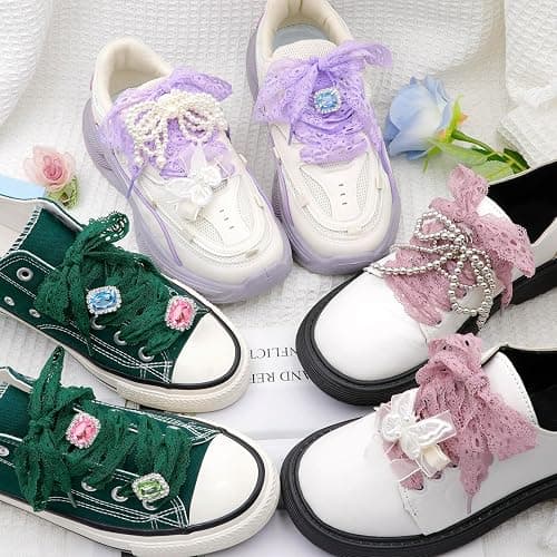 WEGOODZF Lace Shoelaces, 2 Pairs Lacy Shoe Laces for Sneakers, 3CM Wide Lace Shoes Strings for Women thumbnail 8