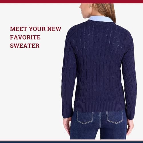 U.S. Polo Assn. Damen-Pullover mit Zopfmuster, weicher Strick, gesticktes Pony-Logo, gerippte Borten, lässiger gemütlicher Pullover thumbnail 5