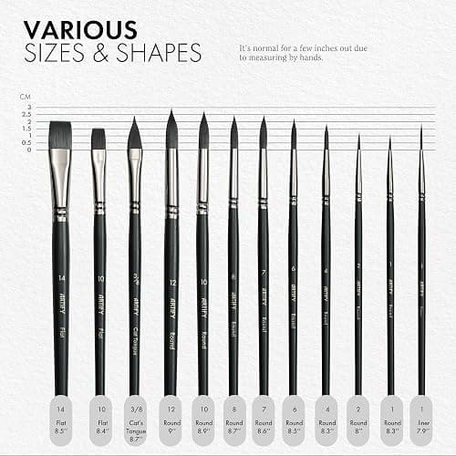 ARTIFY 12 PCS Watercolor Brushes Set, Synthetic Paint Brushes for Watercolor Painting, Acrylic, Gouache & Oil Painting - Detail Paint Brushes, Round, Flat, Cat's Tongue,Liner for Beginners & Kids thumbnail 2