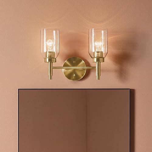 Kichler Madden 2-Light Bathroom Vanity Light Fixture with Clear Glass Shades, Modern Wall Mount Lighting in Champagne Bronze for Single or Double Vanity (10.5" x 14.25"), 55184CPZ thumbnail 2