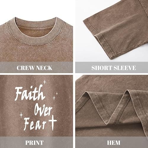 Lubpow Christian Shirts for Men Faith Over Fear Acid Wash Tshirts Faith Religious Tees God Bible Verse Inspirational Tops thumbnail 4