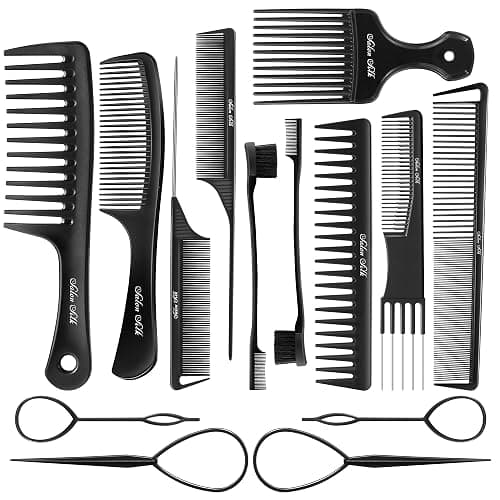 SALONSILK Women Hair Comb Set - 14PCS Wide Tooth Rat Tail Styling Combs Pick for Curly - Teasing Parting Fine Professional Barber Cutting Braiding Set - Image 1