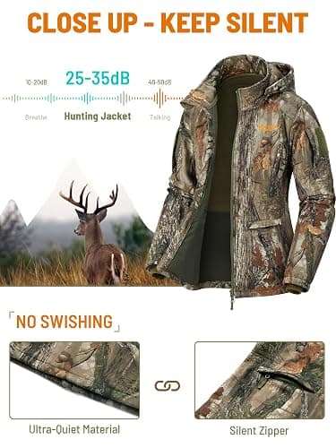 NEW VIEW Womens Hunting Clothes, Upgraded Ultra-Quiet Water Resistant Camo Hunting Jacket for Duck Waterfowl Deer Hunting thumbnail 4