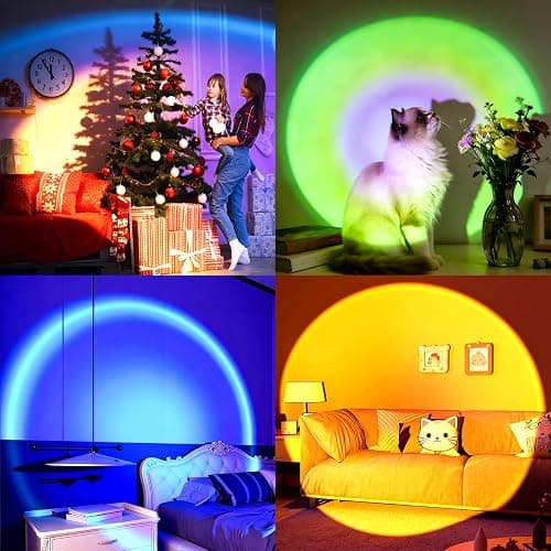 Balkwan Sunset Lamp Projection Rotation Rainbow Projection Lamp Led Romantic Visual Led Light Network Red Light with USB Modern Floor Stand Night Light Living Room Bedroom Décor (Multicoloured) thumbnail 2