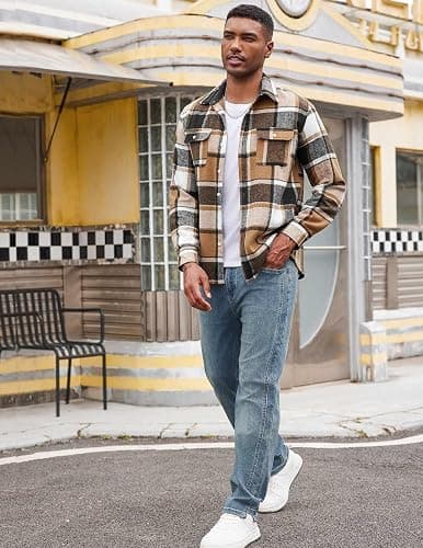 COOFANDY Mens Shirts Long Sleeve Flannel Shirt Plaid Button Down Shirt Jacket Checkered Casual Shirts Shacket with Pocket thumbnail 5